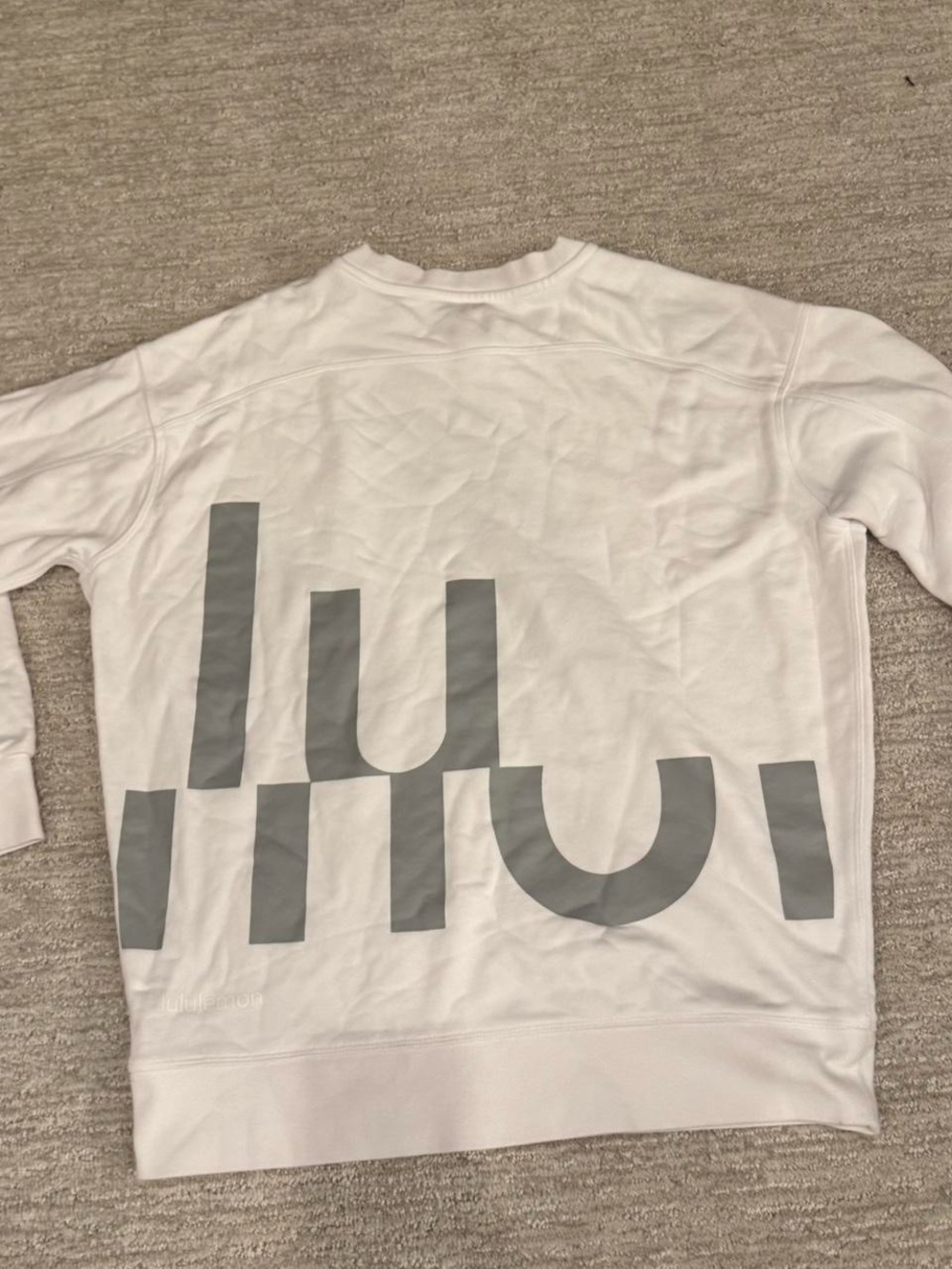 lululemon athletica White Pullover Sweatshirt with Gray Logo Block
